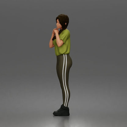 Diorama model-making product photo 4: Standing female figure with braided hair, T-shirt, leggings & sneakers (a194)