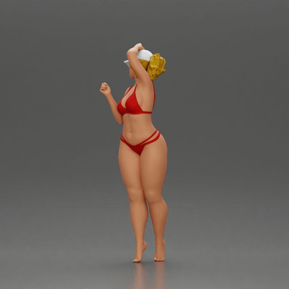 Diorama model-making product photo 5: Standing figure: woman in a bikini with cap and raised arm (a160)