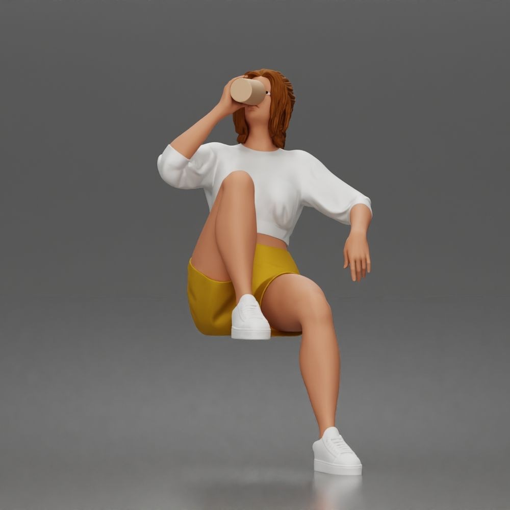 Diorama model-making product photo 4: Seated figure: man with cup, casual clothing & sneakers (a211)