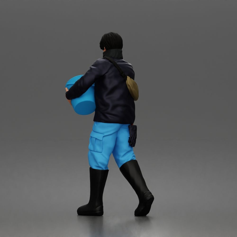 Diorama Modellbau Produktfoto 5: Stehende Figur: Tierpfleger mit offenem Futtereimer (a191)