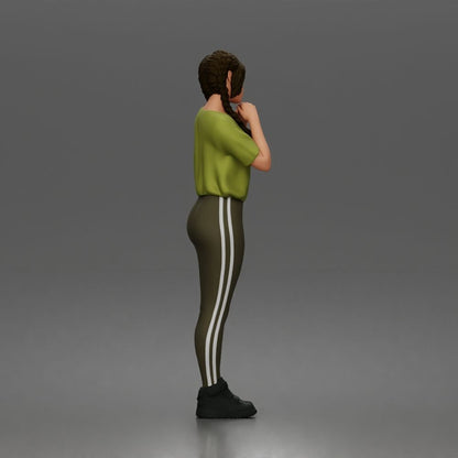 Diorama model-making product photo 5: Standing female figure with braided hair, T-shirt, leggings & sneakers (a194)