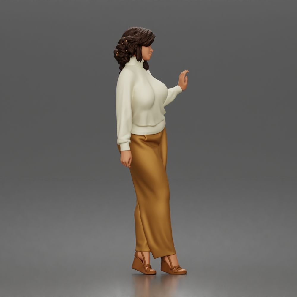 Diorama model-making product photo 5: Standing figure: woman with turtleneck sweater, wide-leg trousers & platform shoes (a176)
