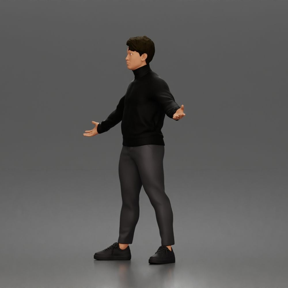 Diorama model-making product photo 5: Standing figure: presenting man with turtleneck sweater and open arms (a190)