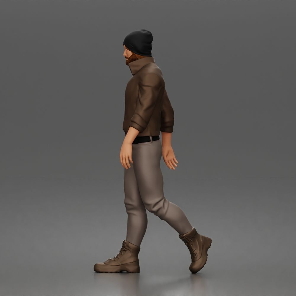 Diorama model-making product photo 5: Walking figure: bearded man with cap, jacket & boots (a188)