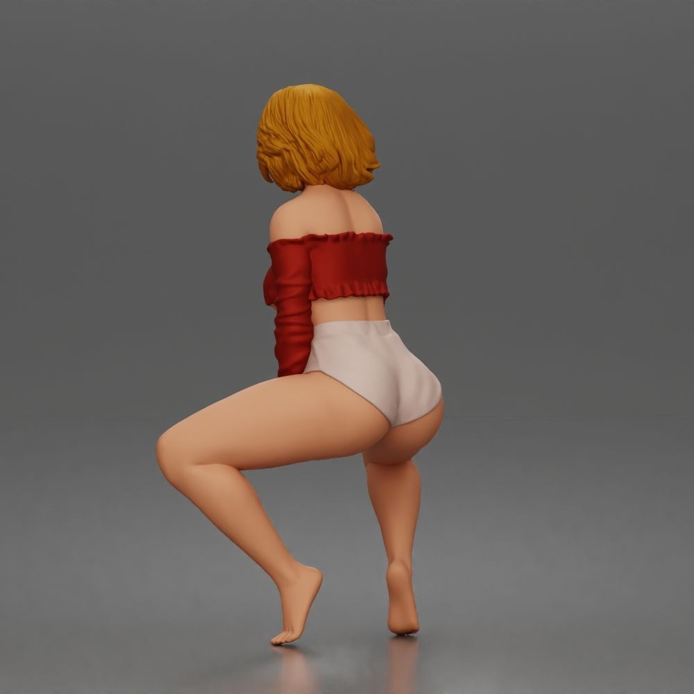 Diorama model-making product photo 5: Crouching figure: dancer with off-the-shoulder crop top & shorts (a185)