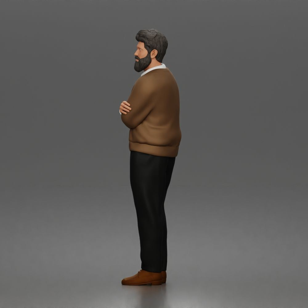 Diorama model-making product photo 5: Standing figure: Bearded man with folded arms & cardigan (a208)