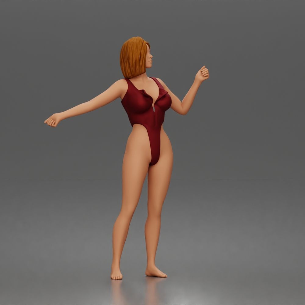 Diorama model-making product photo 5: Standing female figure in a one-piece bodysuit with outstretched arms (a206)