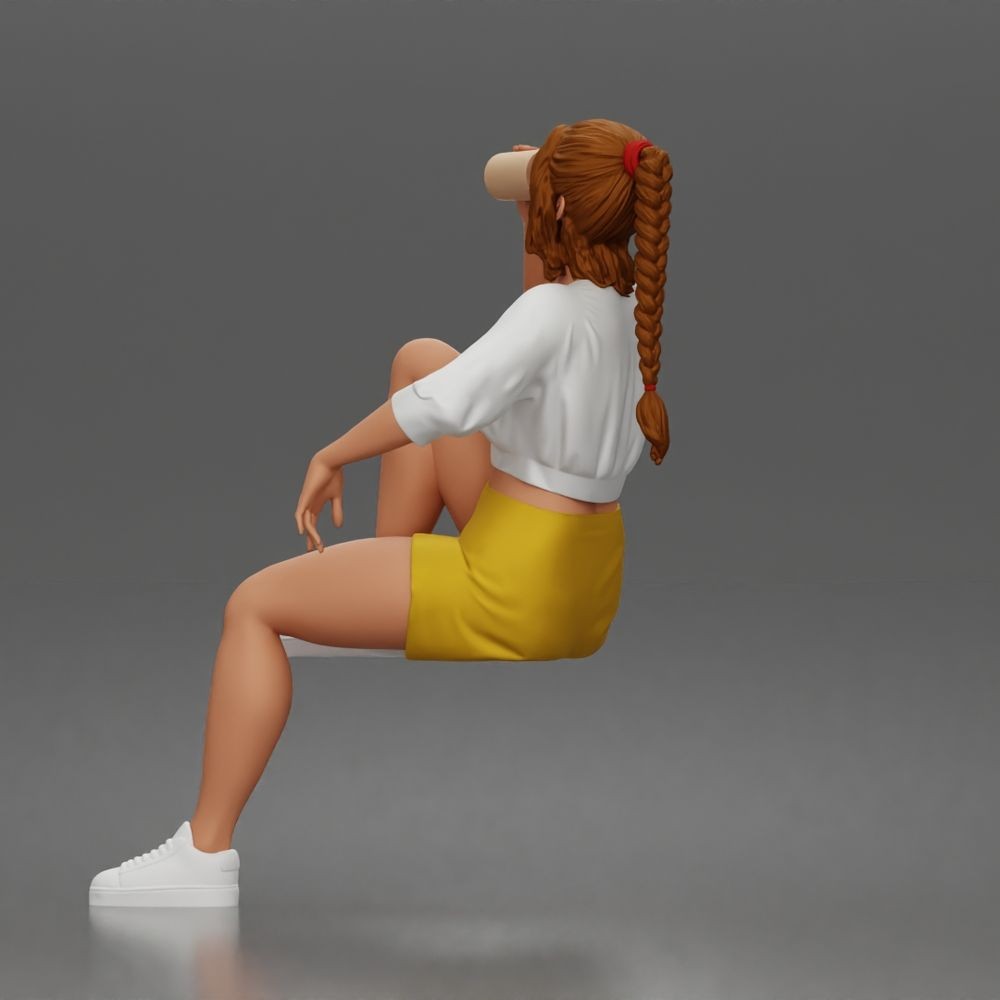 Diorama model building product photo 5: Seated figure: man with cup, casual clothing & sneakers (a211)