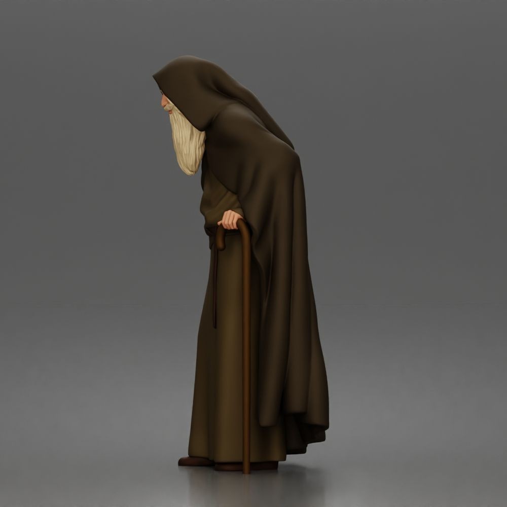 Diorama modelmaking product photo 5: Standing figure: Bearded wanderer with hooded cloak, robe & staff (a189)