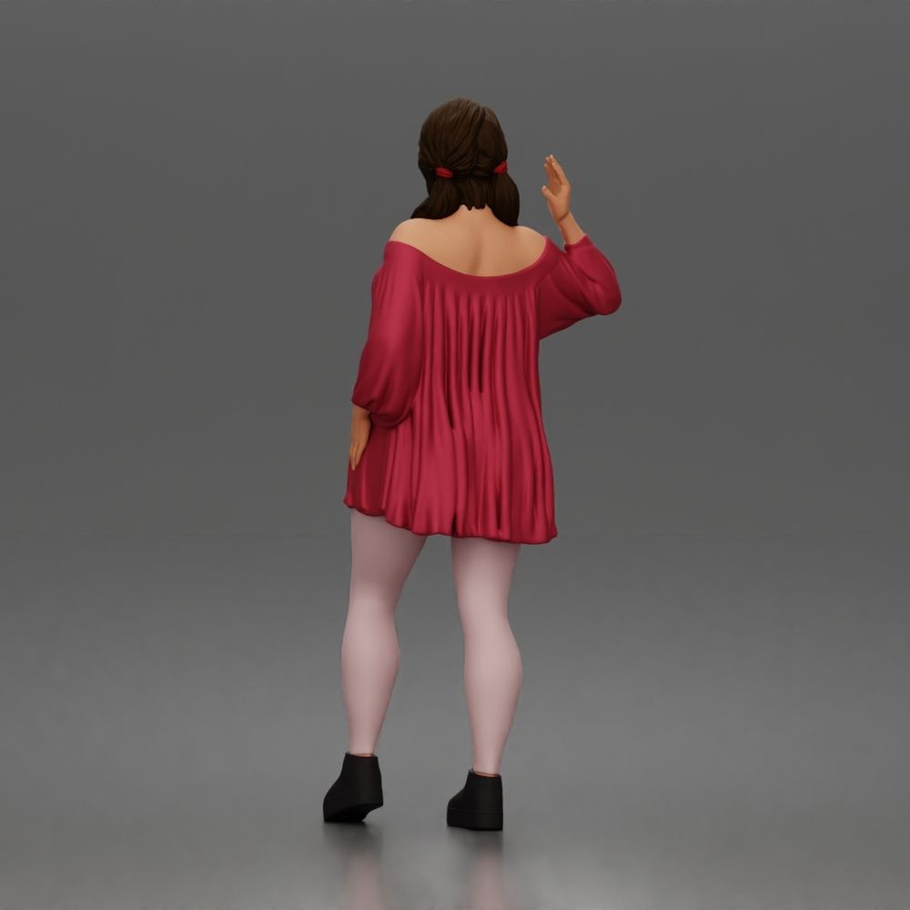 Diorama model-making product photo 5: Standing figure: Waving woman with off-the-shoulder top & platform shoes (a199)