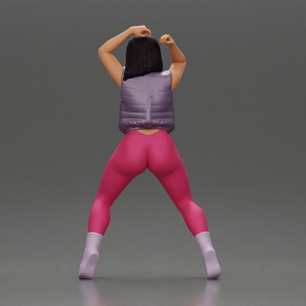 Diorama model making product photo 6: Standing figure: woman in a jumpsuit with raised arms (a155)