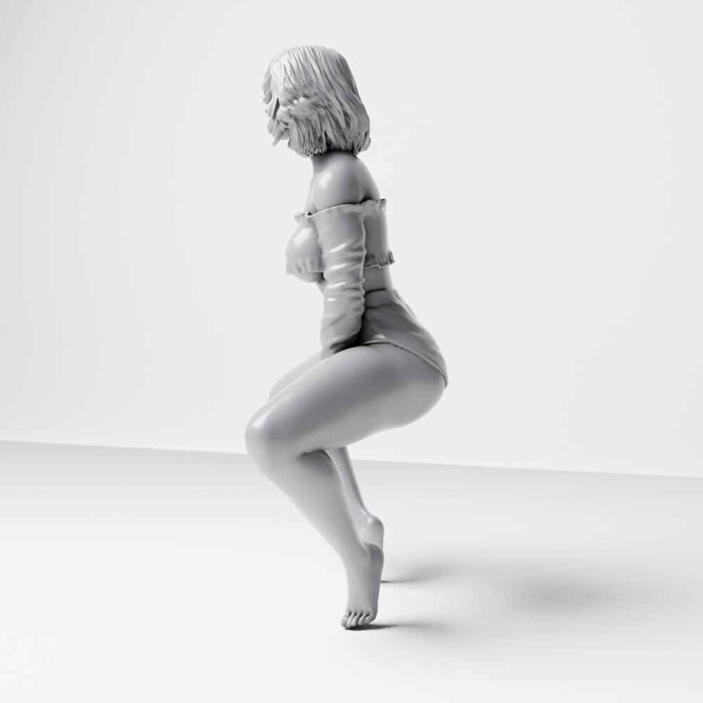 Diorama model-making product photo 6: Crouching figure: dancer in an off-the-shoulder crop top & shorts (a185)