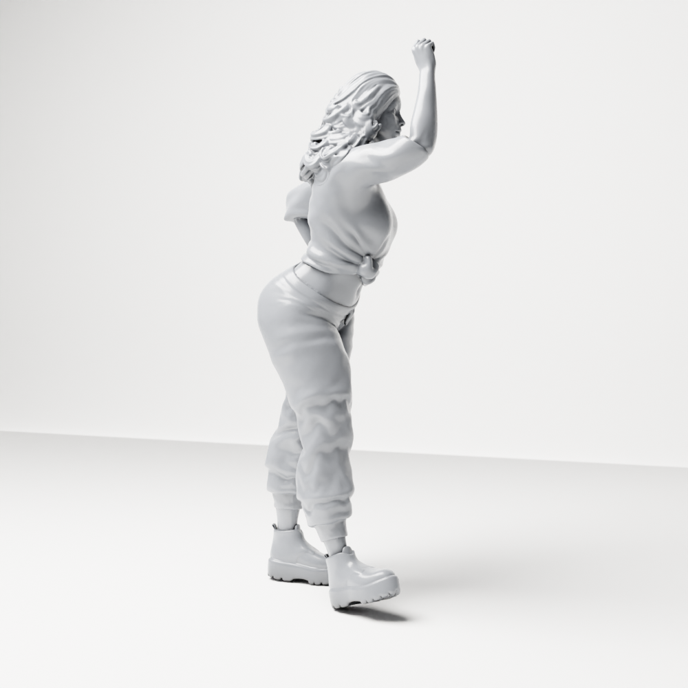 Diorama model-making product photo 7: Standing female figure with raised arm and hand on hip (a157)