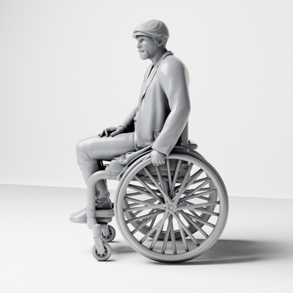 Diorama model-making product photo 6: Seated figure: elderly man in a wheelchair wearing a coat (a209)