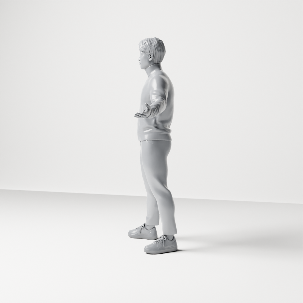 Diorama model-making product photo 6: Standing figure: Presenting man with turtleneck sweater and open arms (a190)