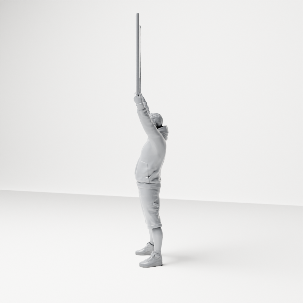 Diorama model-making product photo 6: Standing figure: Protester with blank banner, hoodie & shorts (a178)