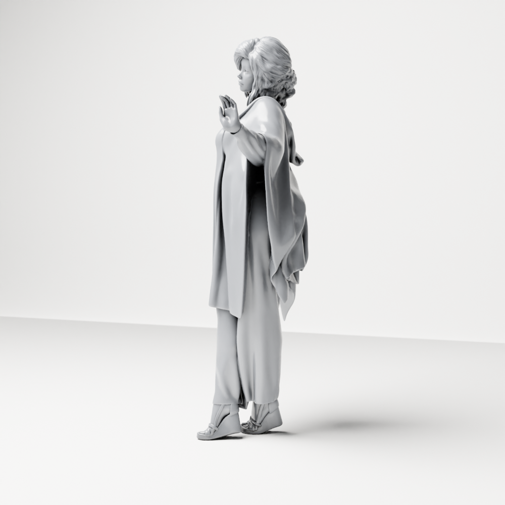 Diorama modelmaking product photo 6: Standing female figure with raised hand, flowing cape & platform shoes (a174)