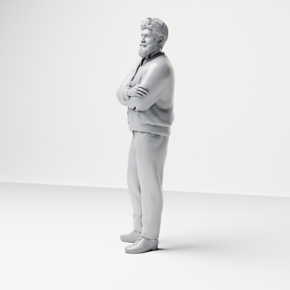 Diorama model making product photo 6: Standing figure: Bearded man with folded arms & cardigan (a208)