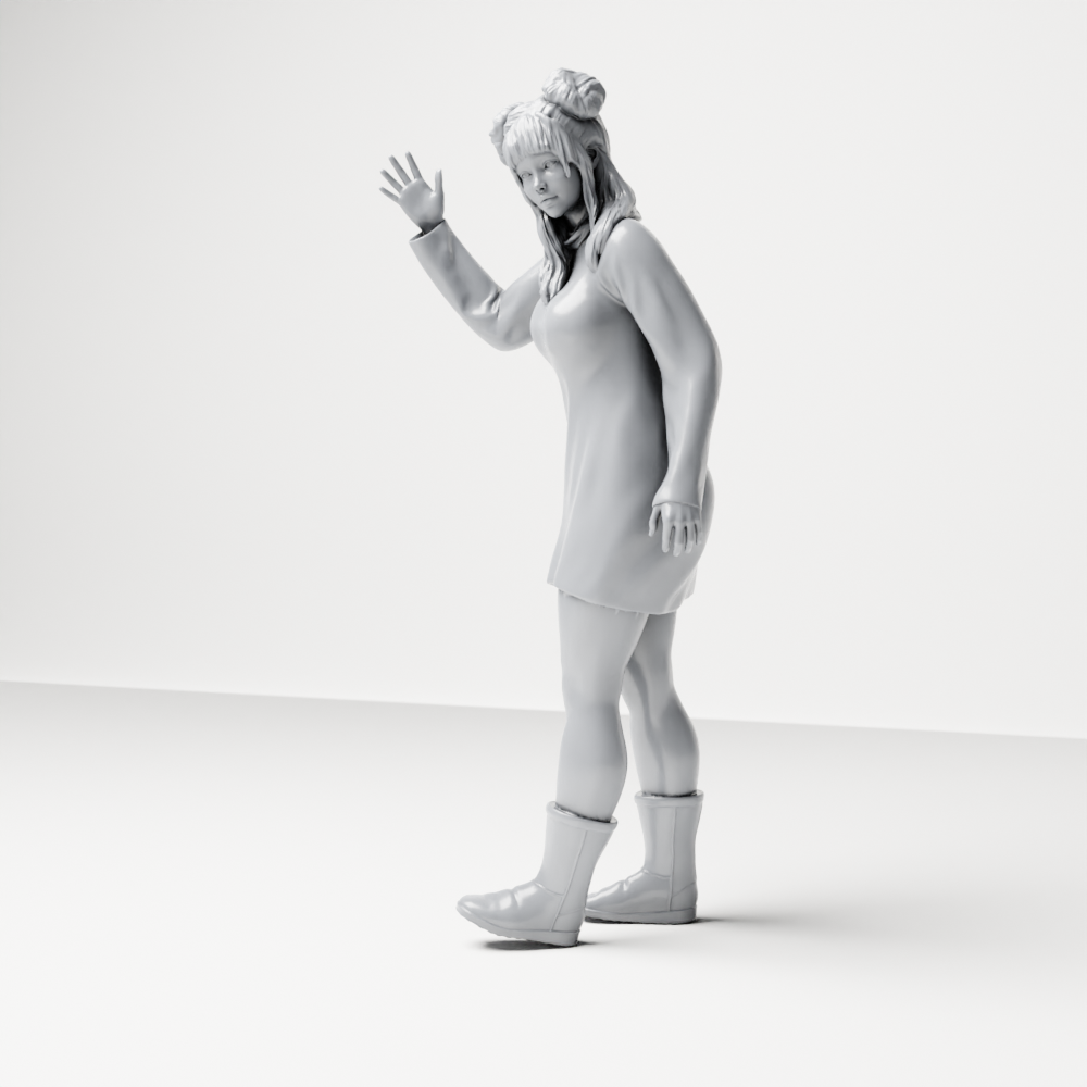 Diorama model-making product photo 6: Standing figure: Waving woman hailing a taxi in a long-sleeved dress & boots (a204)