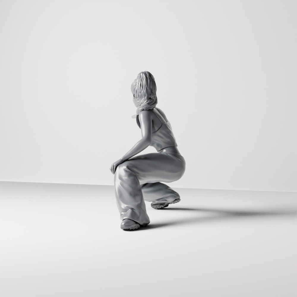 Diorama model-making product photo 6: Diorama figure: Crouching masked woman with pistol, crop top & baggy trousers (a169)
