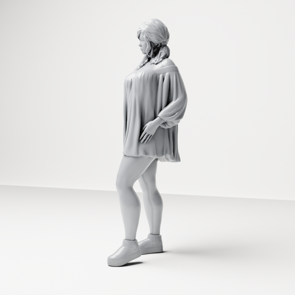 Diorama model-making product photo 6: Standing figure: waving woman with off-the-shoulder top & platform shoes (a199)