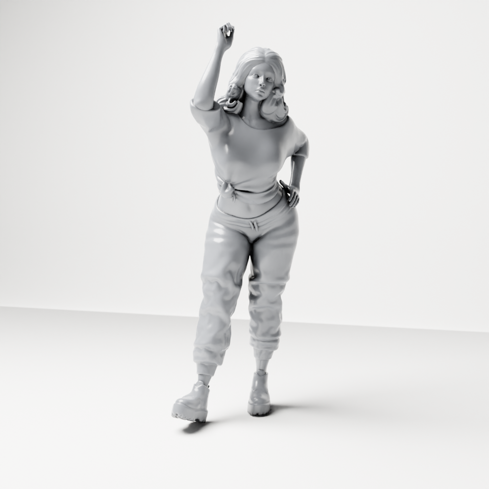 Diorama model-making product photo 8: Standing female figure with raised arm and hand on hip (a157)