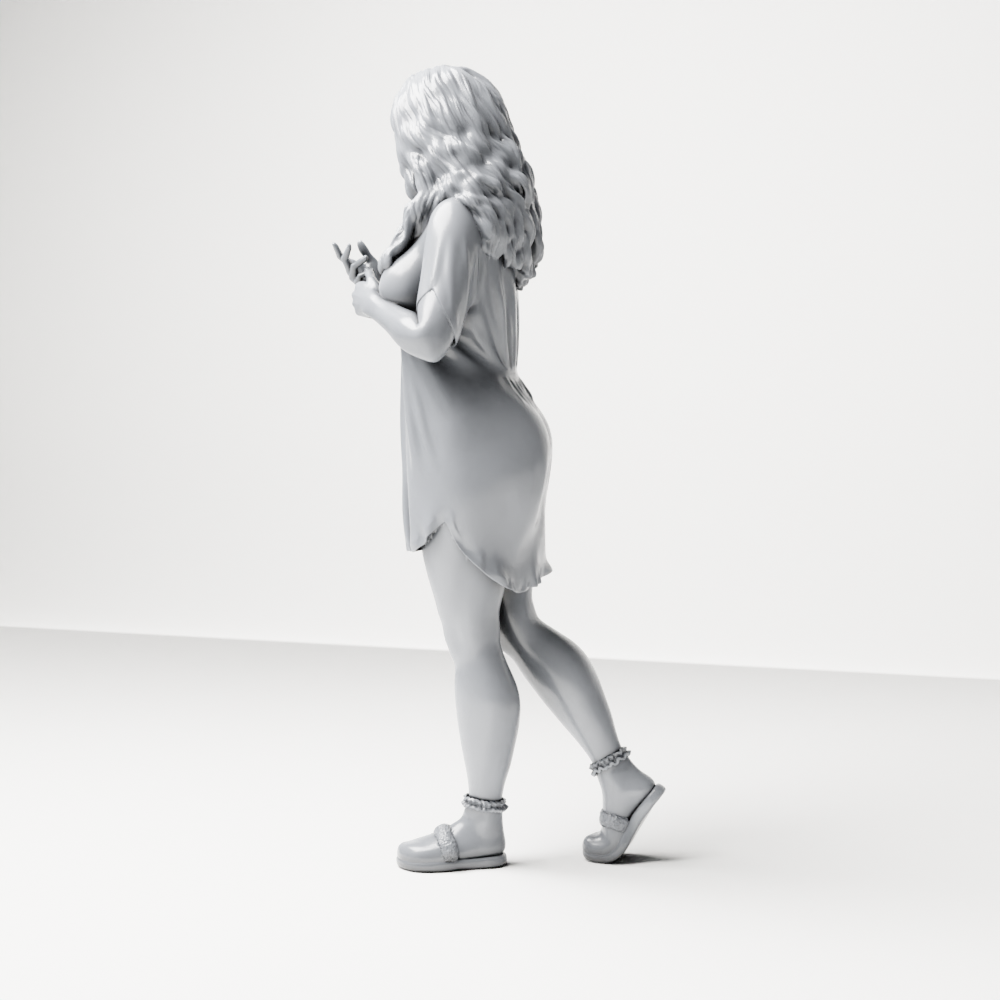 Diorama model making product photo 4: Standing figure: woman in a nightgown holding a small dog (a184)