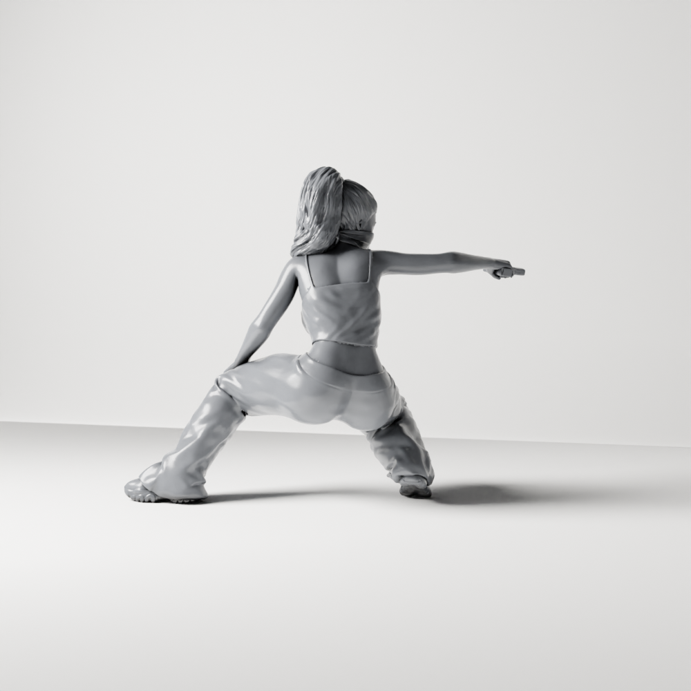 Diorama model making product photo 7: Diorama figure: Crouching masked woman with pistol, crop top & baggy trousers (a169)