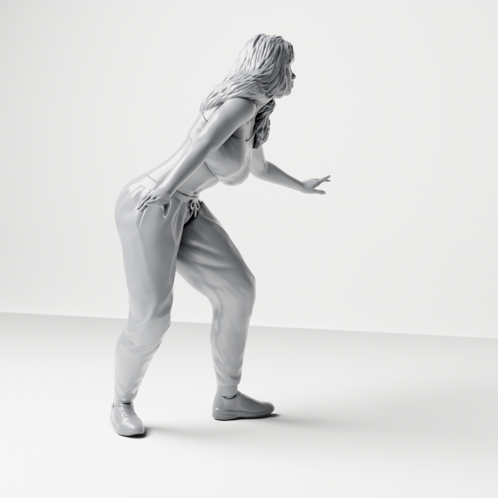 Diorama model making product photo 4: Standing figure: Skater in a balancing pose with crop top, joggers & sneakers (a171)