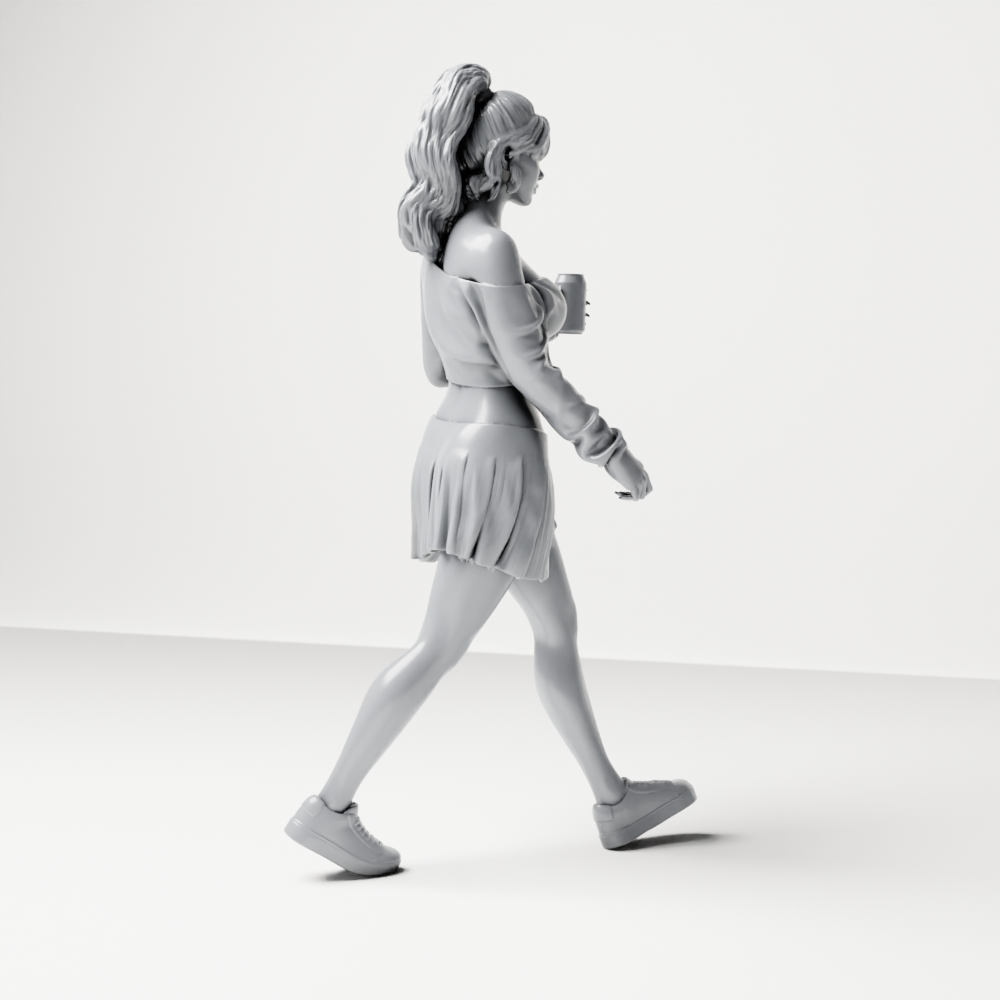 Diorama model-making product photo 7: Walking figure: athletic young woman with a drink cup in casual clothing (a213)