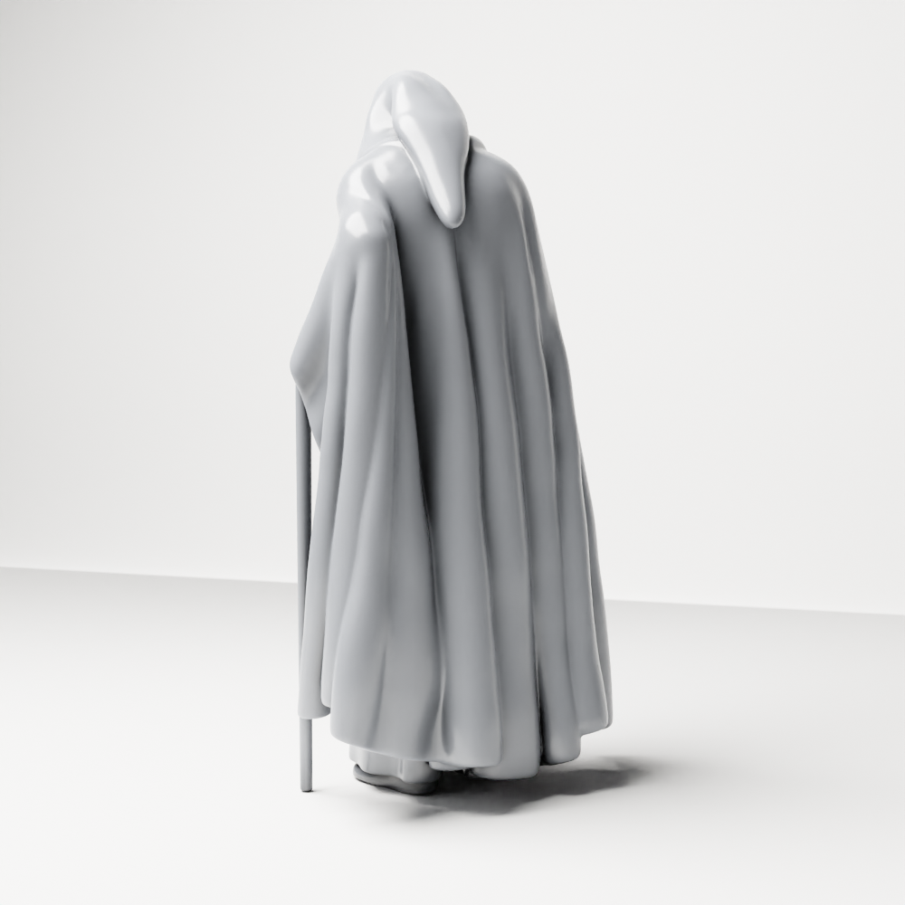 Diorama model-making product photo 7: Standing figure: bearded wanderer with hooded cloak, robe & staff (a189)