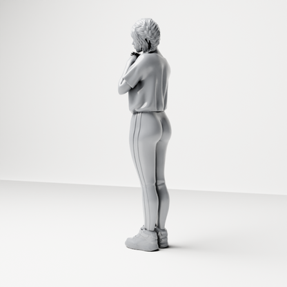 Diorama model-making product photo 7: Standing female figure with braided hair, T-shirt, leggings & sneakers (a194)