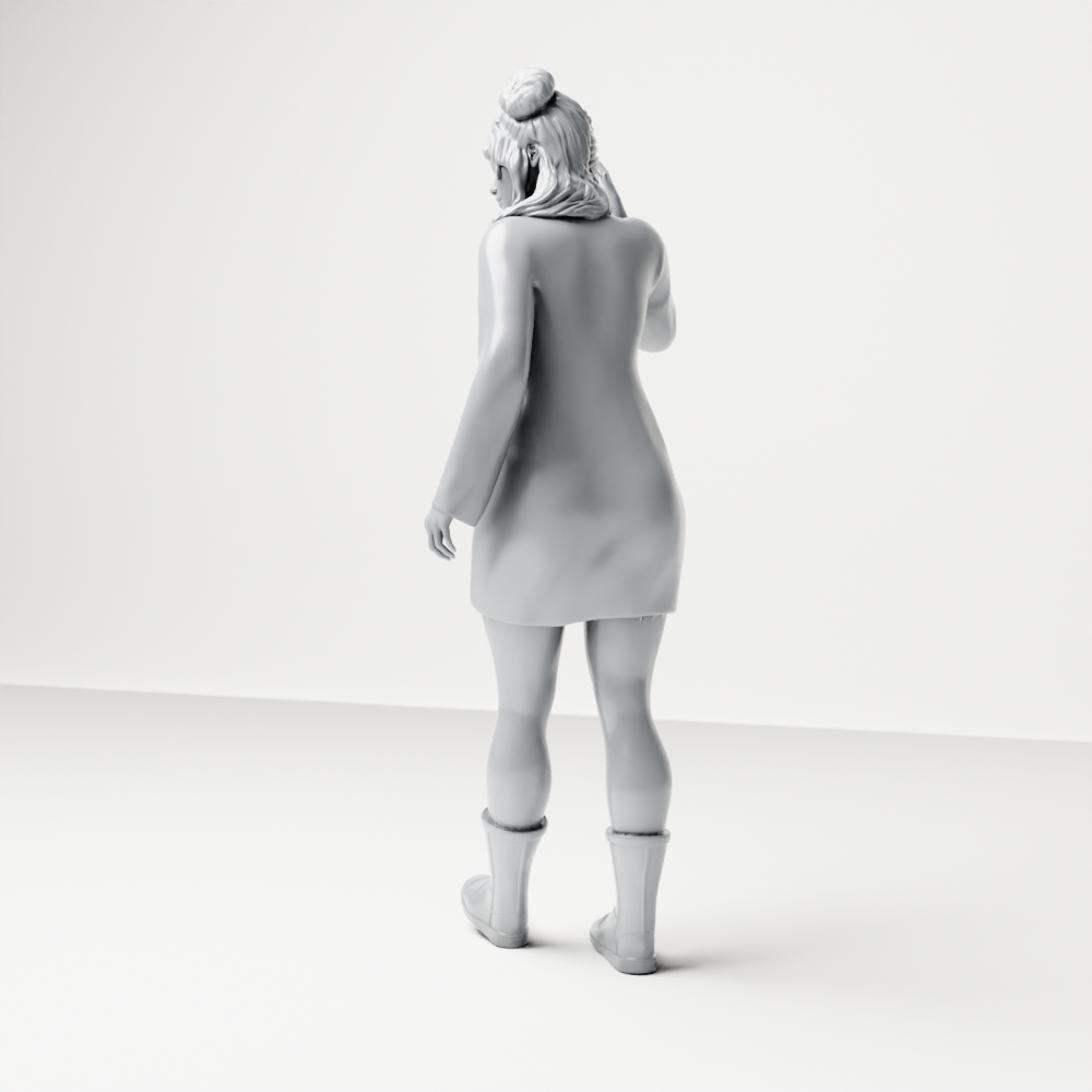 Diorama model-making product photo 7: Standing figure: waving woman hailing a taxi, wearing a long-sleeved dress & boots (a204)