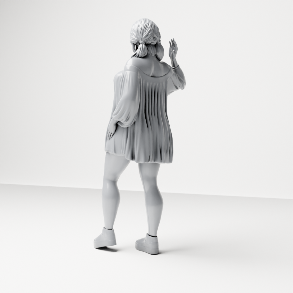 Diorama model-making product photo 7: Standing figure: Waving woman with an off-shoulder top & platform shoes (a199)