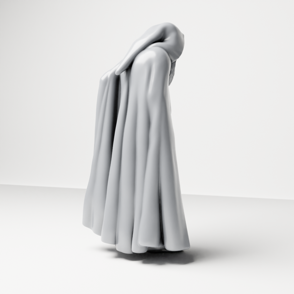 Diorama model making product photo 8: Standing figure: Bearded wanderer with hooded cloak, robe & staff (a189)