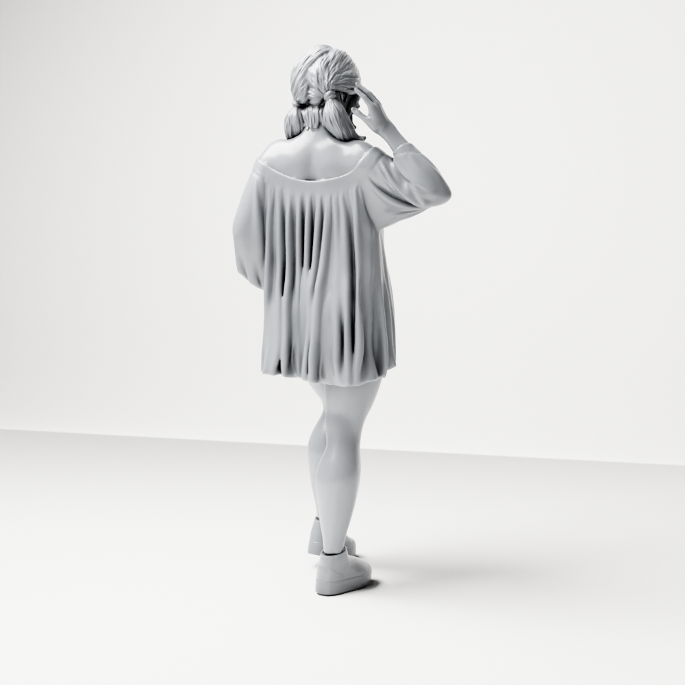 Diorama model-making product photo 8: Standing figure: Waving woman with off-the-shoulder top & platform shoes (a199)