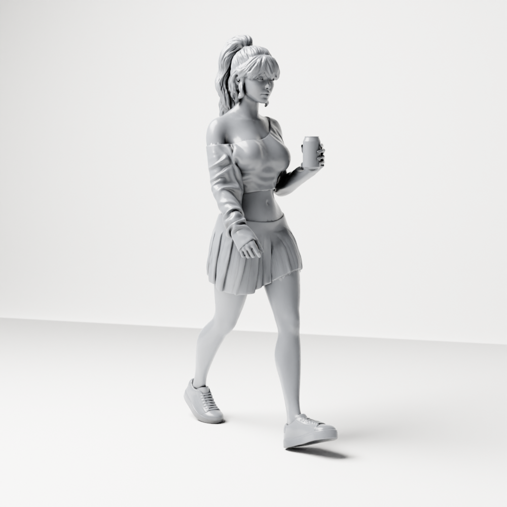 Diorama model-making product photo 8: Walking figure: female athlete/young woman with a drinks cup in casual clothing (a213)
