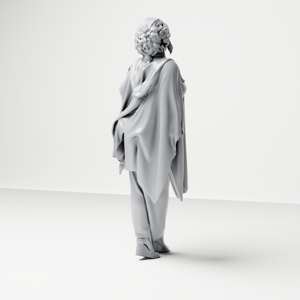 Diorama model-making product photo 8: Standing female figure with raised hand, flowing cape & platform shoes (a174)