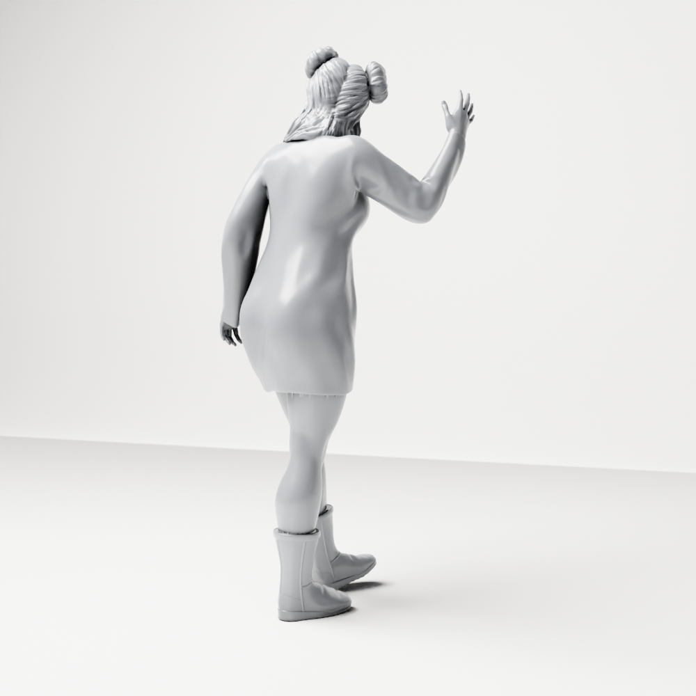 Diorama model-making product photo 8: Standing figure: Waving woman hailing a taxi with long-sleeved dress & boots (a204)