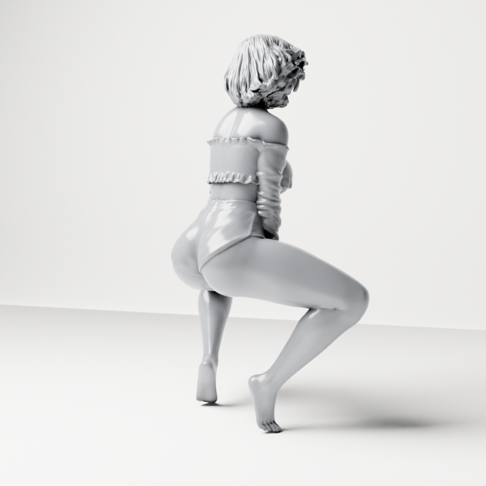 Diorama model-making product photo 8: Crouching figure: dancer with off-the-shoulder crop top & shorts (a185)