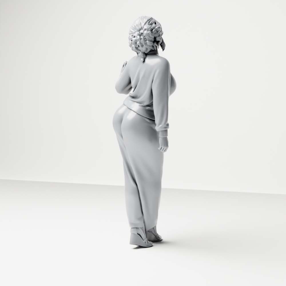 Diorama model-making product photo 8: Standing figure: woman with turtleneck sweater, wide-leg trousers & platform shoes (a176)