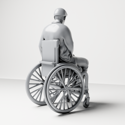 Diorama model-making product photo 8: Seated figure: elderly man in a wheelchair with coat (a209)
