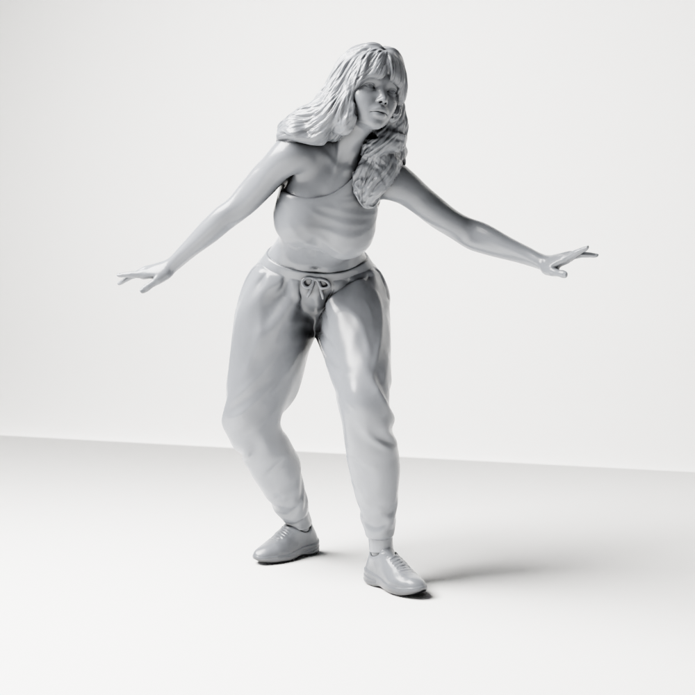 Diorama model-making product photo 5: Standing figure: skater in a balancing pose with crop top, joggers & sneakers (a171)