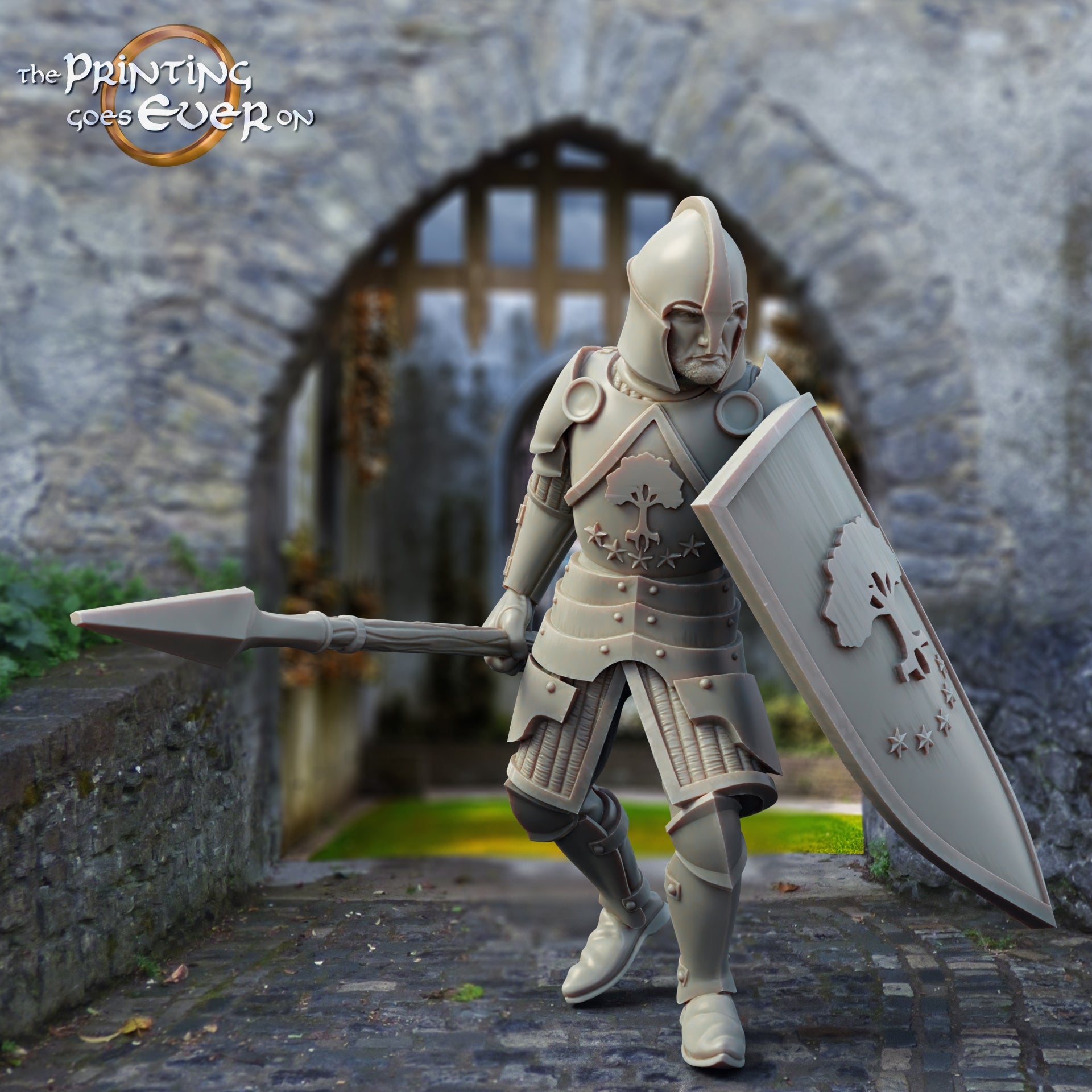 Product photo medieval historical figure 75mm Scale The Printing Goes Ever On (TPGEO) 0: Medieval Knight Figures Spear Fighter B - 75mm Models - Warriors of Gonthan