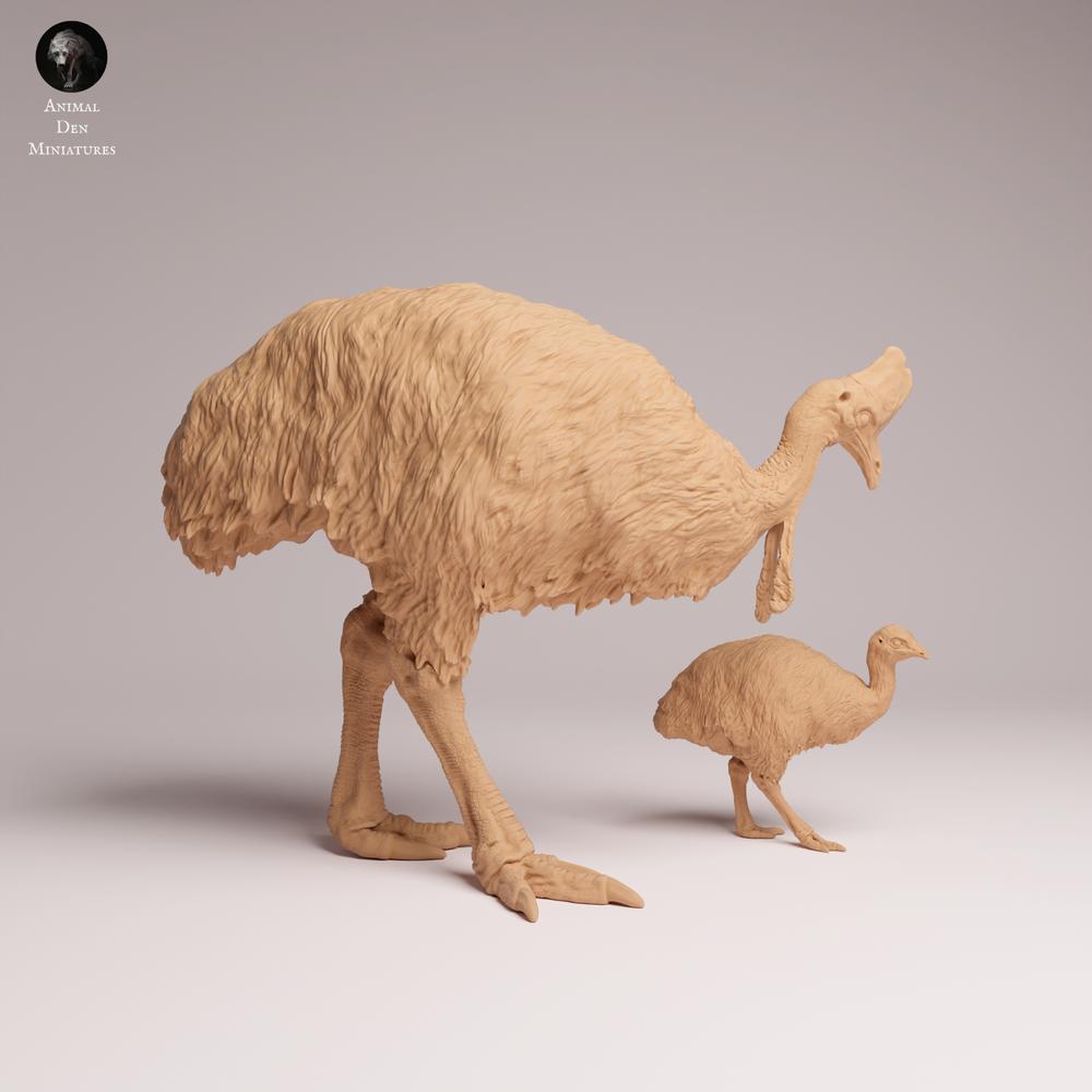 Product photo Tabletop 28mm Lord of the Print (LotP) 0: Wildlife animal figure: Southern cassowary with chick (26_05_09)
