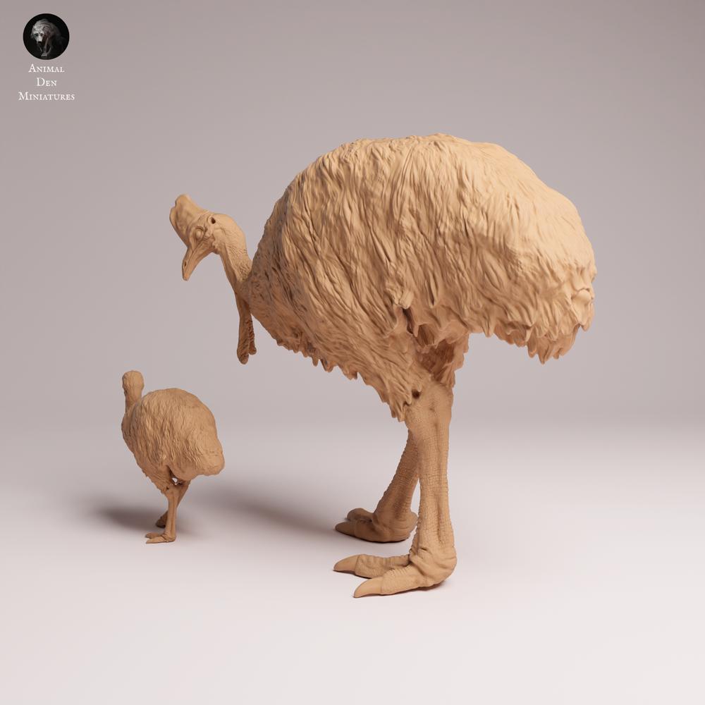 Product photo Tabletop 28mm Lord of the Print (LotP) 1: Wildlife animal figure: Southern Cassowary with chick (26_05_09)