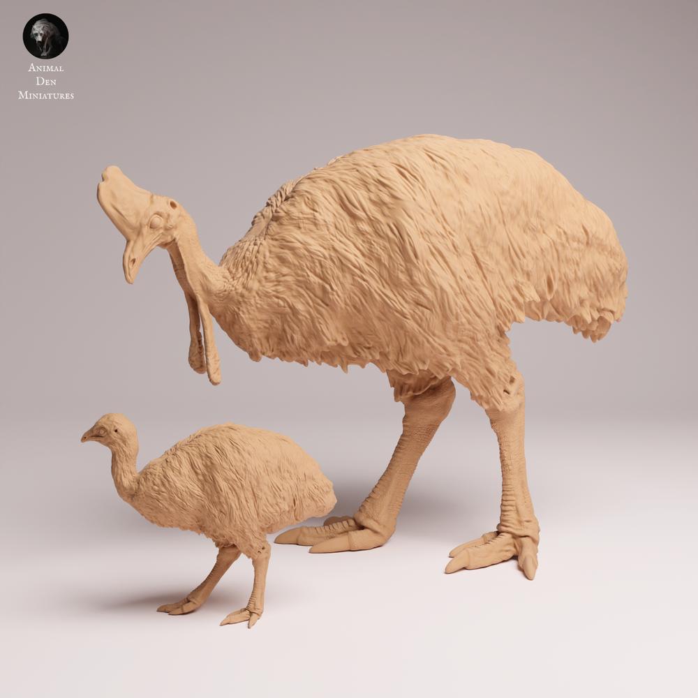 Product photo Tabletop 28mm Lord of the Print (LotP) 2: Wildlife animal figure: Southern cassowary with chick (26_05_09)
