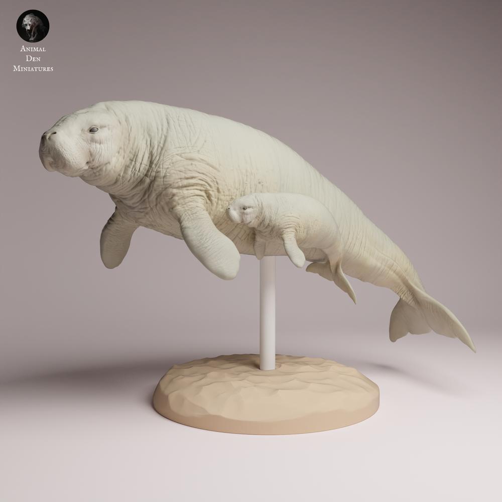 Product photo Tabletop 28mm Lord of the Print (LotP) 3: Marine Mammal Animal Figure: Steller's Sea Cow - with Calf (26_04_06)