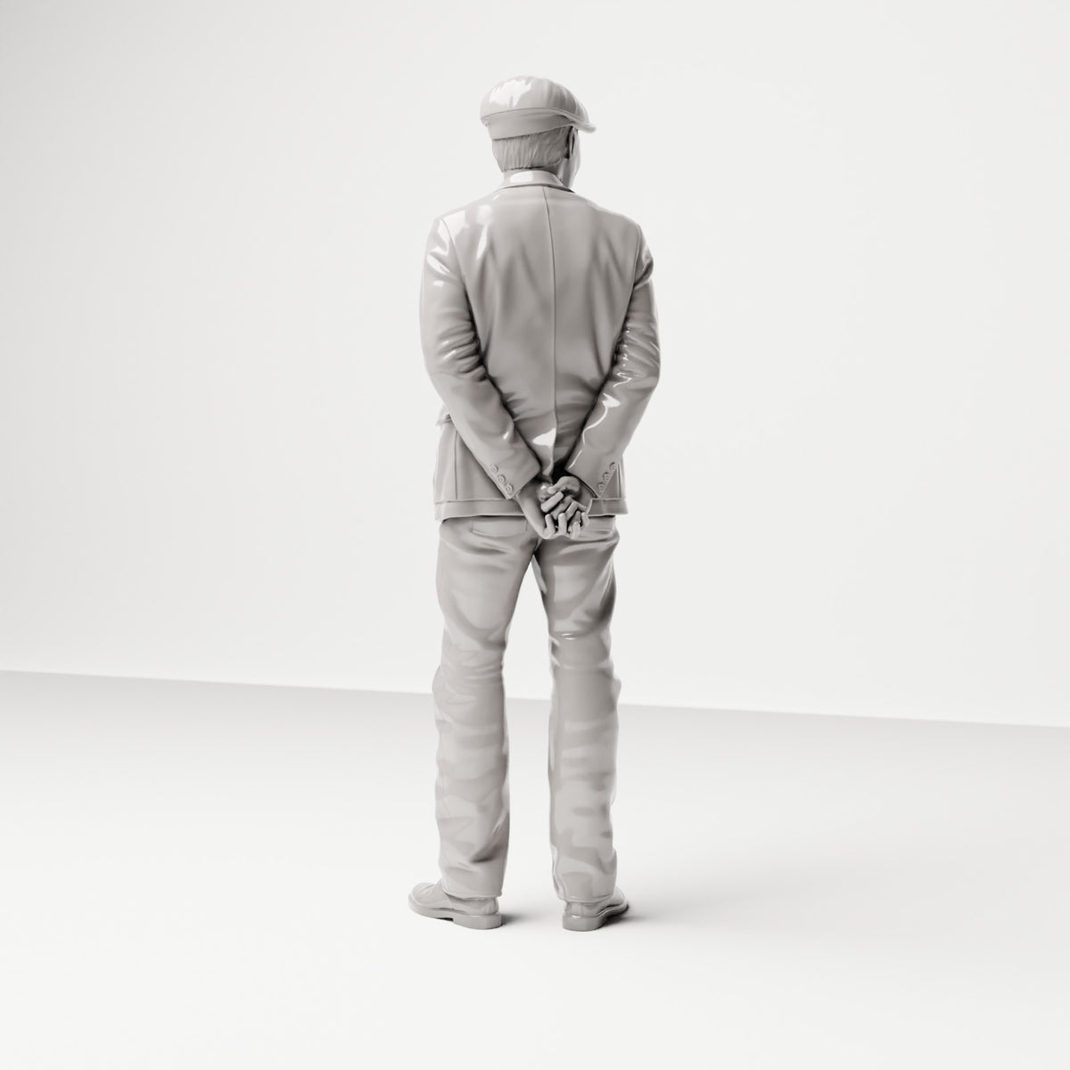 Stehende Figur: Mann mit Schirmmütze, Jacke & Pullover, Hände hinter dem Rücken (Ref. Nr. 477) - vollständige Studioansicht 4