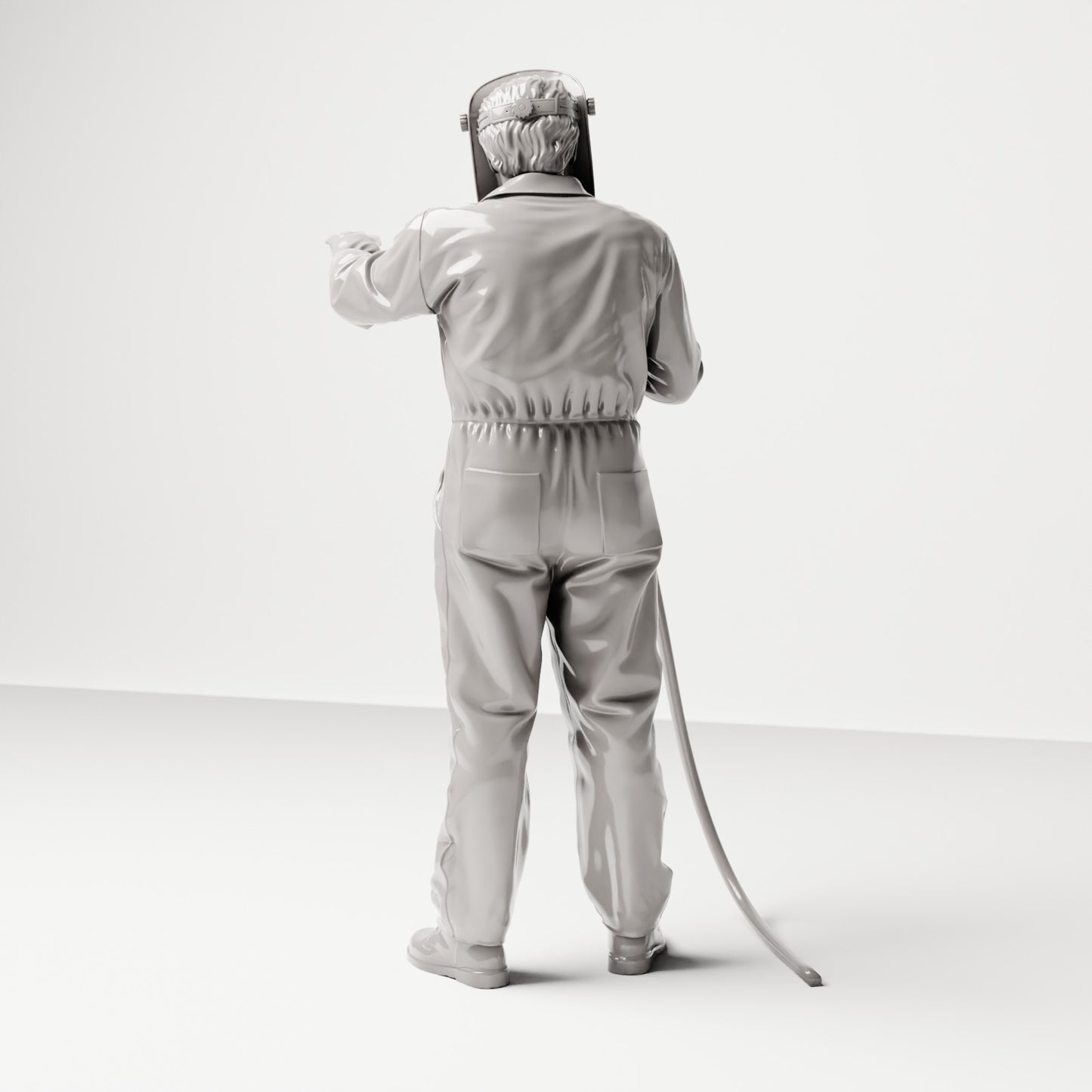 Stehende Figur: Schweißer in Vollschutzanzug mit Schweißhelm & Schlauchgerät (Ref. Nr. 480) - vollständige Studioansicht 3